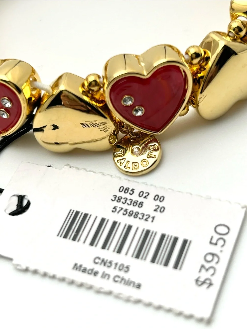 Talbots Red and Gold Hearts Stretch Bracelet NWT